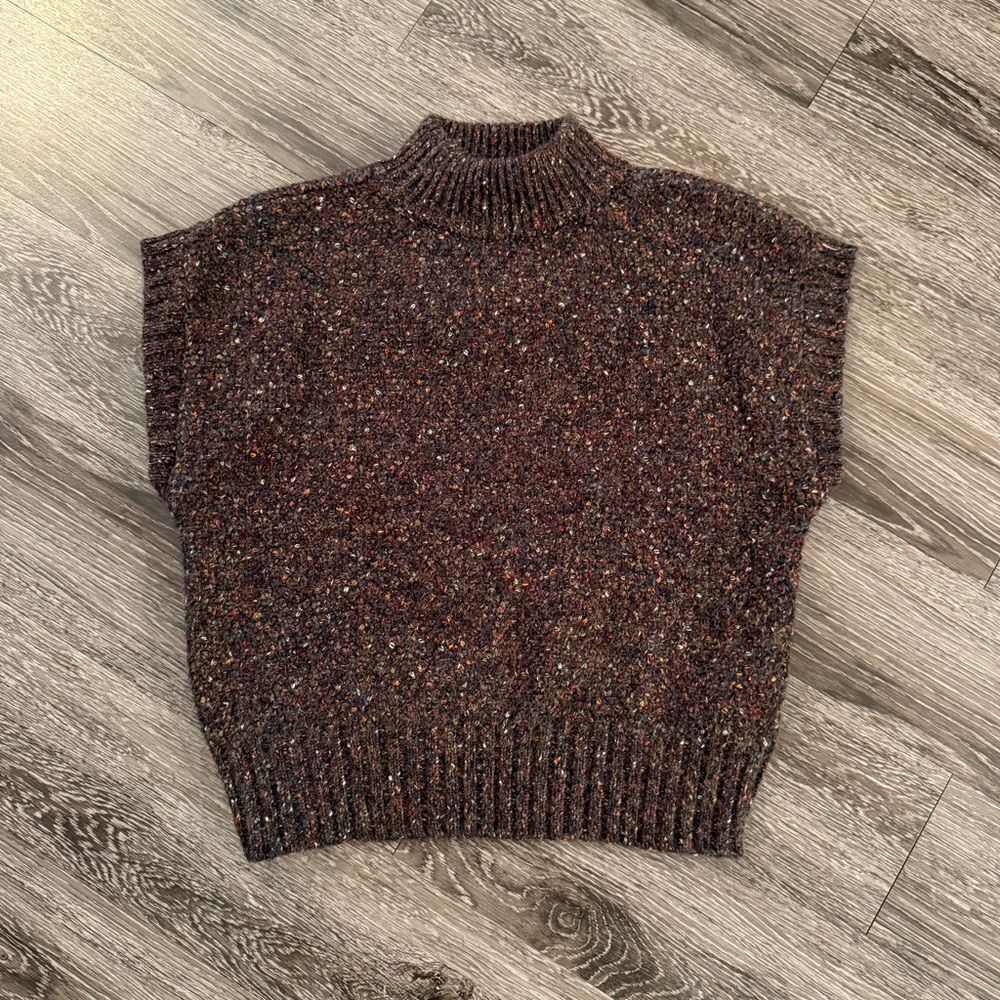 NVLT Marled Mock Neck Cap Sleeve Sweater